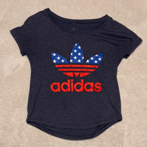 Adidas Kids' Charcoal Tee with Red and Blue Graphic - Picture 1 of 4